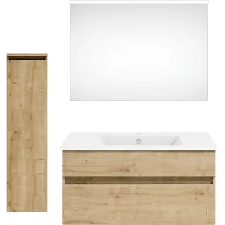 Puris Badezimmer , Eichefarben , Holzwerkstoff , 2 Schubladen , 122 cm , Goldenes M, Made in Germany , hängend , Badezimmer, Badmöbelsets & Badmöbelserien, Badmöbel-Sets