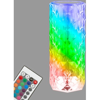 BRILONER – Nachttischlampe akku, Tischlampe kabellos, LED Lampe RGB mit Fernbedienung, Kristall Tischleuchte touch, Camping Leselampe, Transparent, USB-C Kabel, 215x90mm (HxD)