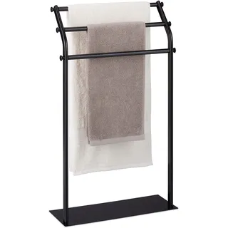 Relaxdays Handtuchständer, 3 Handtuchstangen, HBT: 86 x 51 x 19 cm, rutschfest, Badezimmer, Schlafzimmer, Stahl, schwarz