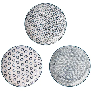 Bloomingville Teller Kristina Retro Dessertteller Vintage Frühstücksteller Kuchenteller ø 20 cm, blau, Keramik, 3er Set