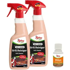 POLIBOY Grill Reiniger - Fettlöser für Grillrost - Grillreinigungsspray mit Haftgel-Formel - 2x 500 ml - Mit Produktprobe - Made in Germany