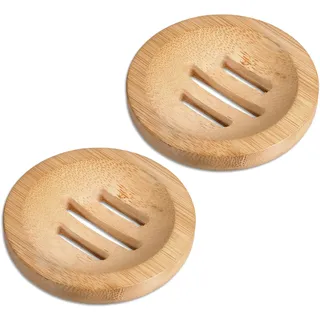 2 Stück Seifenschale Holz, Natürliche Bambus Seifenablage Rund Seifenschale mit Ablauf Handgefertigte Hölzerne Seifenhalter für Dusche, Badezimmer, Küchenspülen