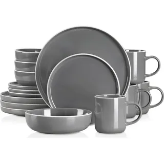 Geschirrset, elegantes Design, vollständige Essensoptionen, Grau 16Teile