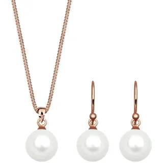 Elli Schmuckset Damen Basic Muschelkernperlen in 925 Sterling Silber rosé vergoldet