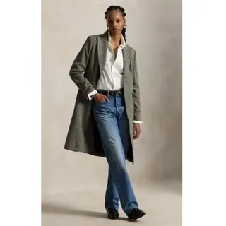 Polo Ralph Lauren für Damen. 211966522001 Grauer Mantel aus Wollmischung mit Fischgrätmuster (46), Klassisch, Recycelte Wolle
