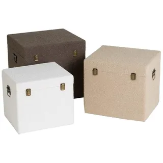 Set mit 3 Truhen aus Stoff und MDF in Hellgrau und Natur