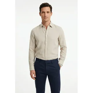 Leinenhemd BOSS ORANGE "Relegant 6 M", Herren, Gr. XXL (45/46), N-Gr, beige (light beige271), Web, Obermaterial: 100% Leinen, unifarben, regular fit normal, Rundhals, 2-Knopf-Manschette, Hemden Leinenhemd, Kentkragen, reines Leinen, Regular Fit