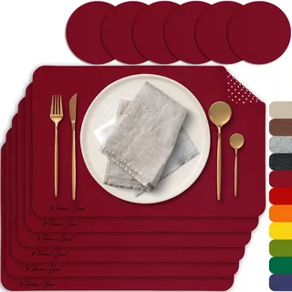 MAHEWA 6er Set Premium Tischset Platzset aus Filz rutschfest Ab-waschbar und Waschmaschinenfest Eckige Platzdeckchen Teller-Untersetzer Filzset Tisch-Matten Platz-Matten (Bordeaux/Schwarz, 6er Set)