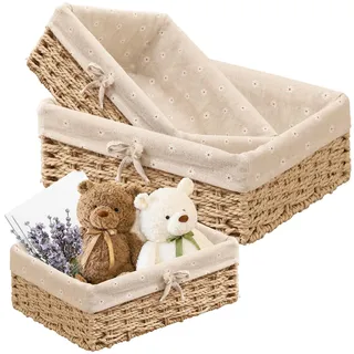 Megcdtr Brotkorb 3er Set, Brotkorb Geflochten mit Baumwolleinsatz, Aufbewahrungskorb Geflochten, Brötchenkorb Scandi Style, Brotkörbchen zum Brot, Backwaren und Haushaltswaren(Beige)