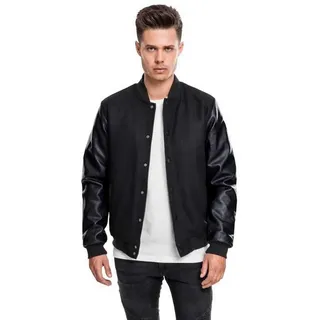 Urban Classics Herren Jacke Oldschool College Jacket, stylische Männer Collegejacke mit Kunstlederärmeln, Blk/blk, L