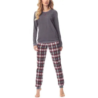 Merry Style Damen Lang Zweiteiliger Schlafanzug aus Baumwolle Pyjama Set Winter MS10-168 (Dunkelmelange Burgund, L)