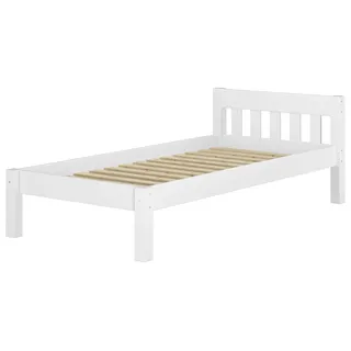 Modernes Einzelbett Massivholz Kiefer weiß 90x200 Futonbett Jugend Zubehör wählbar V-60.38-09WRollrost inkl. - Weiß