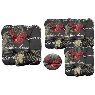 4er Set Sitzkissen Stuhlkissen Streifen Kissen Stuhlkissen Softkissen 40 x 40 cm Print Anthrazit Motive Schmetterling