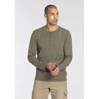 Langarmshirt BRUNO BANANI "mit exklusiver Melange-Optik", Herren, Gr. L (52/54), grün (khaki meliert), Single Jersey, Obermaterial: 90% Baumwolle, 10% Polyester, meliert, schmal, Rundhals, Shirts Langarmshirt, Henley-Shirt mit markanter Knopfleiste