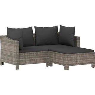 vidaXL 3-tlg. Garten-Lounge-Set mit Kissen Grau Poly Rattan