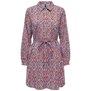 ONLY Damen Onlnova Life Vis L/S Shirt Dress Kleid, Red Orange/AOP:591 Soul, X-Large