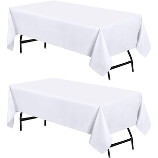 Utopia Kitchen Polyester Tischdecke 140 x 240 cm (2er-Pack, Weiß) Maschinenwaschbare Tischdecke Ideal für Partys, Veranstaltungen, Hochzeiten und Restaurants (55 x 95 Zoll)