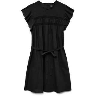 VERO MODA Damen Vmtrine Sl Short Lace Dress WVN Ga Noos, Black, X-Small