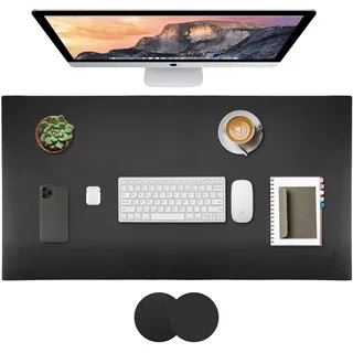 SMART 80 x 40cm Tischunterlage, Schreibtischunterlage, Mauspad, Büroausstattung, Schreibtischschutz, Kunstleder, doppelseitig, Schwarz