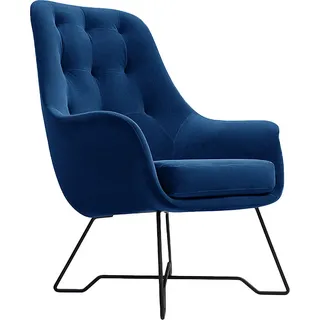 MIRJAN24 Sessel Ezo, Wohnzimmersessel vom Hersteller, Metallfüße Schwarz pulverbeschichtet, Polstersessel (Farbe: Velluto 25) - Blau
