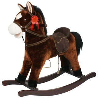 Sport1 sport1-cavallo Pferd Schaukelpferd Rodeo aus Holz und weichem Stoff mit Soundeffekten, Dunkelbraun, 74x30x67 Centimeter