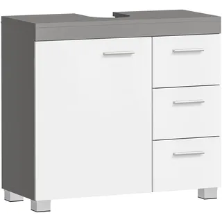 VASAGLE Waschbeckenunterschrank, Badezimmerschrank, 3 große Schubladen, 30 x 70 x 64 cm, Badschrank, 2 Fächer hinter der Tür, Badezimmer-Unterschrank mit Füßen, wolkenweiß-zementgrau BBK503T49