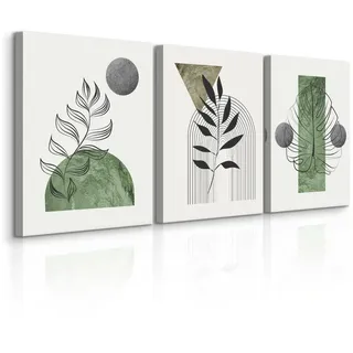 Muralo Leinwandbilder 3-es Set Blätter Boho , Textil , Baum/Pflanze/Natur, Abstrakt , Rechteckig , 90x40 cm , Bilder & Rahmen, Bilder