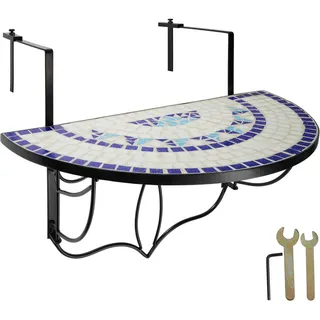 tectake Balkontisch , 75 x 65 x 62 cm, weiß/blau , Weiß, Blau , Metall , Baum/Pflanze/Natur , Freiform , 65x62x75 cm , Gartenmöbel, Gartentische, Balkontische