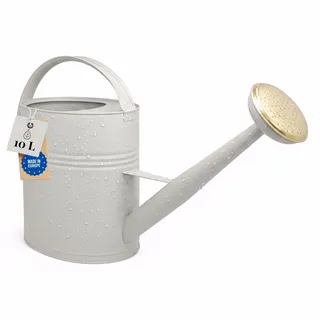LIVLIG Gießkanne 10l Metall Greige, Premium Giesskanne mit Messingbrause | Schöne Retro Gießkanne für Garten & Balkon, Giesskanne 10 Liter aus verzinktem Metall inkl. abnehmbarer Brause