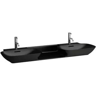 LAUFEN INO Doppelwaschtisch, ohne Hahnloch, ohne Überlauf, 1420x450mm, H8143047161121, Farbe: Schwarz Matt