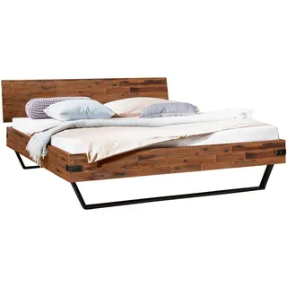 Hasena Ezzo Akazie massiv, mit Massivholzkopfteil, zwei verschiedene Liegehöhen, ohne Matratze, braun
