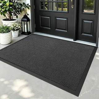 DEXI Fußmatte Außen, rutschfest, 90 x 150 cm, Grau | Schmutzfangmatte, pflegeleicht, wetterfest, wasserdichter Gummiboden, dünnes Design, für Eingang, Haustür und Terrasse