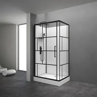 Marwell Design Komplettdusche Fertigdusche Bricks 110 x 80 x 225 cm – Komplett Set inkl. Duschwanne und Armatur - Eckdusche mit Fronteinstieg – Duschkabine mit hochwertigen Aluminiumprofilen