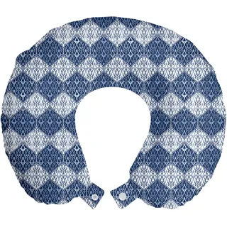 ABAKUHAUS Navy blau Reisekissen Nackenstütze, Oriental Patchwork Asian, Schaumstoff Reiseartikel für Flugzeug und Auto, 30x30 cm, Blassblau Dunkelblau - Blau