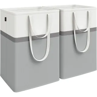SONGMICS Wäschekorb 2er Set, 110 L Wäschesammler faltbar, mit kurzen und langen Griffen, leicht zu tragen und zu reinigen, freistehend, für Schlafzimmer Badezimmer, taubengrau LCB210G02