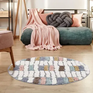 Hochflor-Teppich CARPET CITY "Focus 3032", bunt (mehrfarbig), H:20mm Ø:160cm, Polypropylen, Teppiche, Hochflor-Teppich, Boho-Teppich, Hochtief-Muster/ 3D-Effekt, für Wohnzimmer, Schlafzimmer