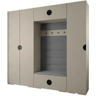 Abiks Möbel Garderoben-Set 236,7/250/47 , Kaschmir, Grau, Schwarz , Holz , Nachbildung , 13 Fächer , 250x236.7x47 cm , Garderobe, Garderoben-Sets & Garderoben-Serien, Garderoben-Sets