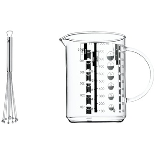 WMF Profi Plus Rührblitz 27 cm, Schneebesen Edelstahl -Kugeln, Cromargan Edelstahl teilmattiert, Rührbesen, Quirl & Gourmet Glas Messbecher 1,0l, hitzebeständiges Glas