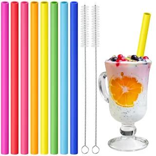 NiHome 8 Stück Extra Breite Silikon Strohhalme, Wiederverwendbare Trinkhalme für Bubble Tea, Smoothies & Dickflüssige Getränke – Kürzbar, BPA-frei, Inkl. 2 Reinigungsbürsten(Regenbogen)