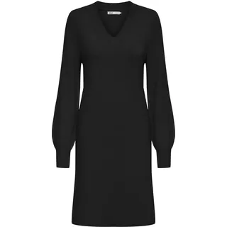 ONLY Damen Strickkleid Midi-Länge V-Ausschnitt Ballonärmel Elegant, Farben:Schwarz-2, Größe:XS