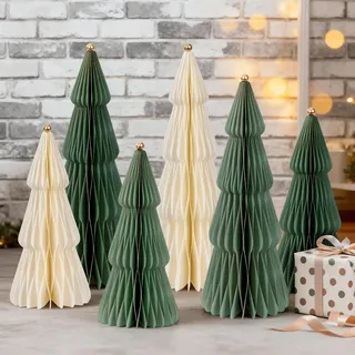 EASY JOY 6 Stück Papier Weihnachtsbäume Waben Deko für Weihnachten | Weihnachtsbaum Tischdeko in Grün und Weiß mit Wabenoptik als Weihnachtsdeko für Esstisch, Schrank, Fensterbank und Kaminsims