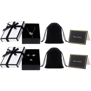 2er Set Schmuck Geschenkkästchen 9× 7× 3 cm Kleine Schmuckbox mit Samtbeutel & Karte – Ideal als Geschenkbox Armband, Halskette, Ohrringe