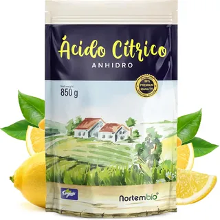 Nortembio Zitronensäure 850g – 100% Reines Anhydrisches Konzentrat Zertifiziert – Vielseitige Haushaltsreinigung – Ohne Gentechnik – Mit E-BookInklusive