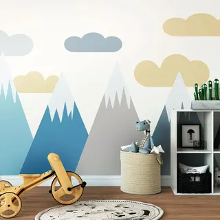 Wandsticker für Kinder, Dekoration, Babyzimmer, selbstklebend, riesig, für Kinder, skandinavische Berge, 70 x 105 cm
