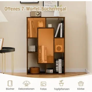 Bücherregal mit 7 Fächern, freistehendes Würfelregal, 60x20x90 cm, Kaffee