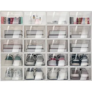 Schuhbox, faltbare, stapelbare Aufbewahrungslösung, 20PCS - Weiß