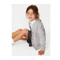Girls M&S Collection Girls' Cotton Regular Fit School Cardigan (2-16 Yrs) - Grey Marl, Grey Marl - 41-43-LNG