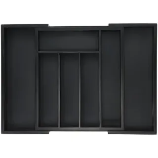 Relaxdays Besteckkasten, ausziehbar, 5 bis 7 Fächer, Schubladen Ordnungssystem, Bambus & MDF, Besteck Organizer, schwarz