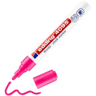 edding 4095 Kreidemarker - neon-pink - 1 Kreidestift - Rundspitze 2-3 mm - Kreidestift für Tafel abwischbar - zum Beschriften von Fenster, Glas, Spiegel - Tafelstift mit deckenden Farben