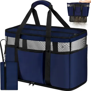 VOBUKE Strandtasche XXL Wasserdicht mit Nassfach 45L - Atmungsaktiv, Faltbar, 12 Taschen - Für Sommer Strand Urlaub